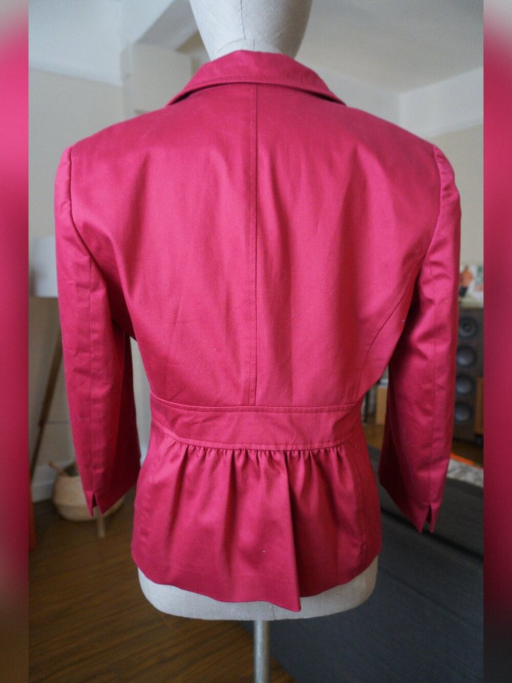 Nine West Suit Pink Magenta Single Button Peplum Blazer Jacket - Size 8 - Picture 3 of 6